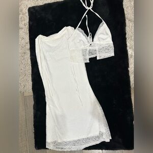 Shein White Lace 2-Piece Set Small Crop Top High Waist Skirt Bridal, Summer Chic